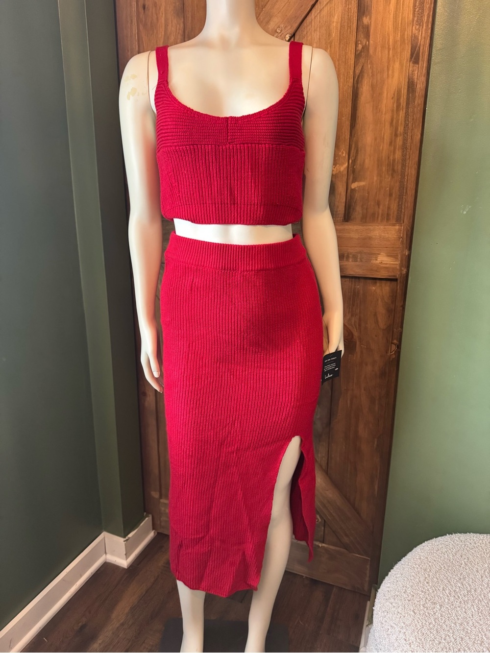 Lulu's Vibrant Red Ribbed Midi Skirt Set